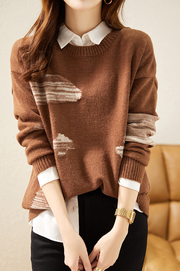 Round-neck spliced knitted sweaters - liwisi