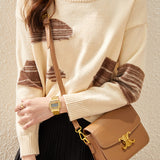 Round-neck spliced knitted sweaters - liwisi