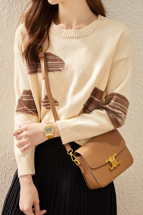 Round-neck spliced knitted sweaters - liwisi