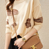 Round-neck spliced knitted sweaters - liwisi