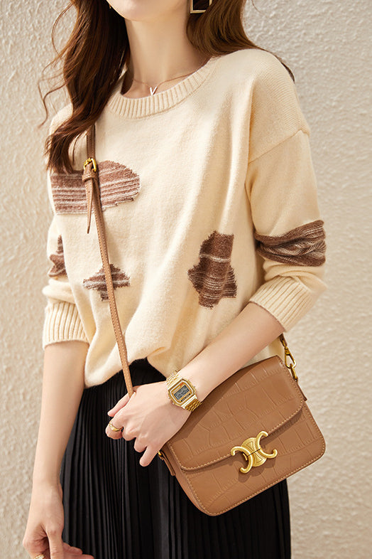 Round-neck spliced knitted sweaters - liwisi