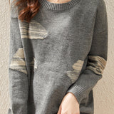 Round-neck spliced knitted sweaters - liwisi