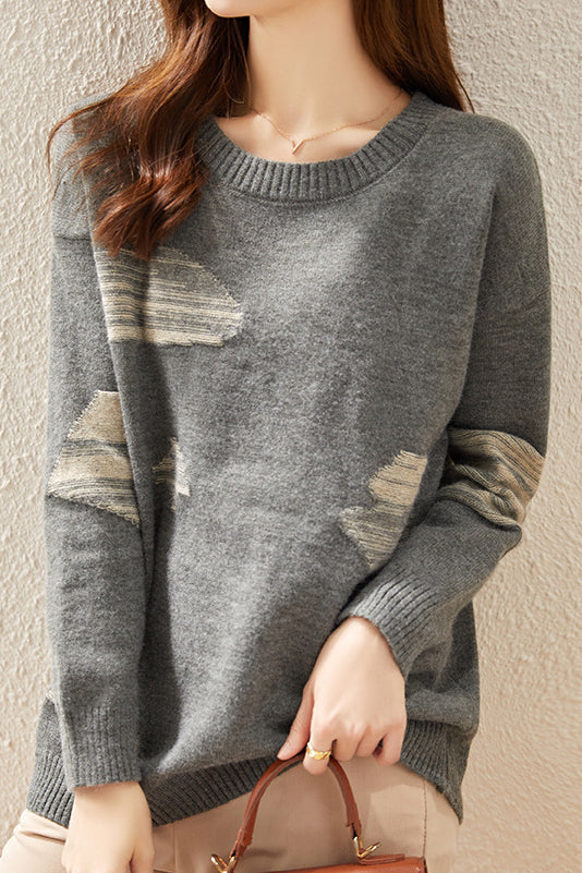 Round-neck spliced knitted sweaters - liwisi