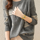 Round-neck spliced knitted sweaters - liwisi