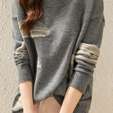 Round-neck spliced knitted sweaters - liwisi