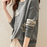 Round-neck spliced knitted sweaters - liwisi