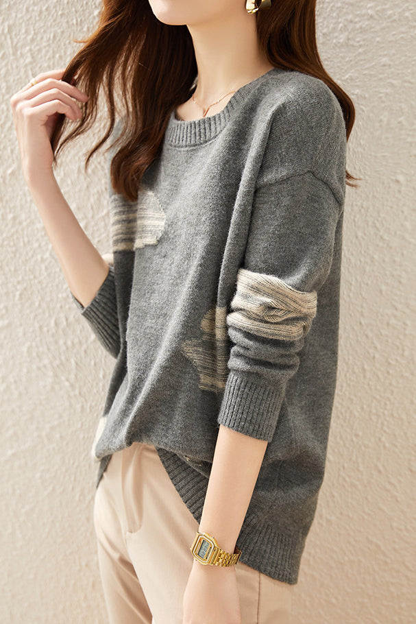 Round-neck spliced knitted sweaters - liwisi
