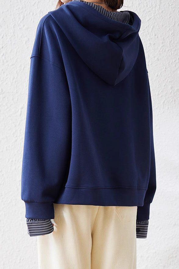 Hooded drawstring long-sleeved sweatshirt - liwisi
