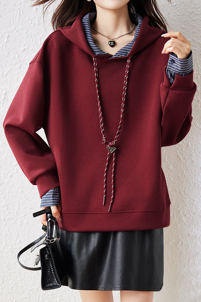 Hooded drawstring long-sleeved sweatshirt - liwisi