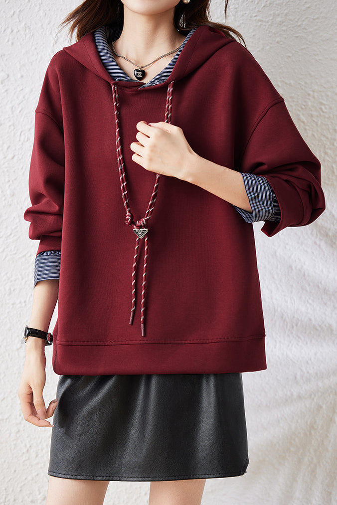 Hooded drawstring long-sleeved sweatshirt - liwisi