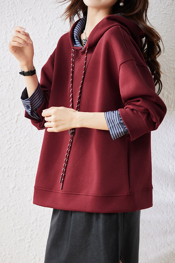 Hooded drawstring long-sleeved sweatshirt - liwisi