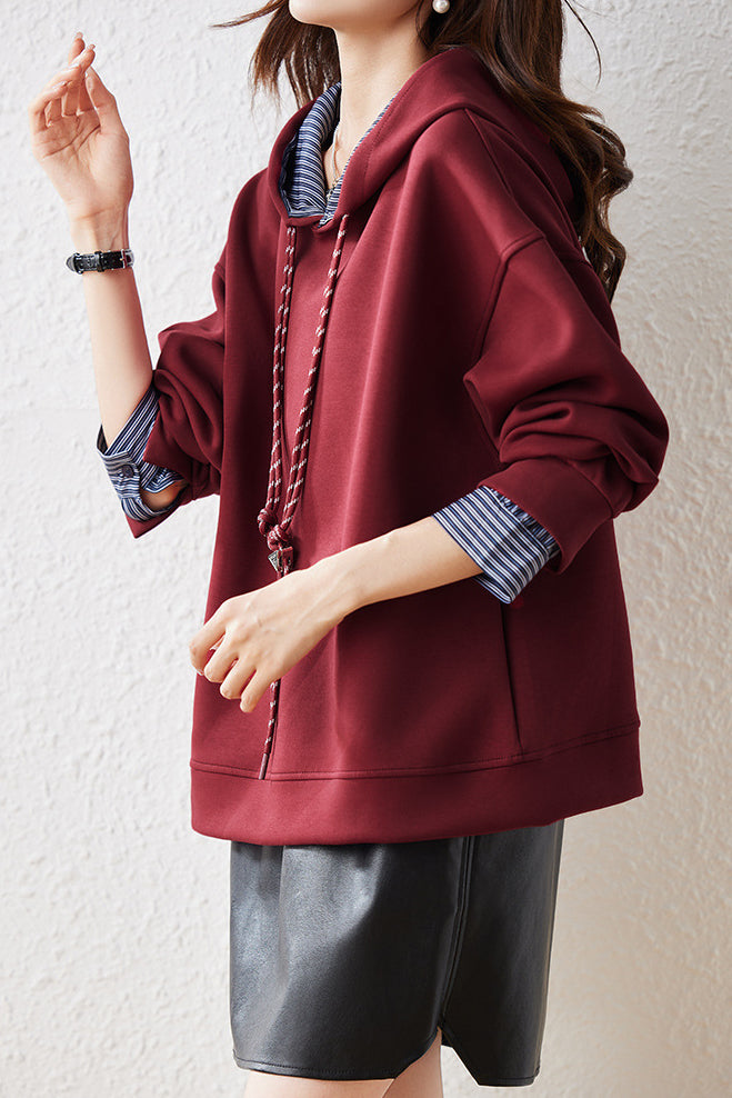 Hooded drawstring long-sleeved sweatshirt - liwisi