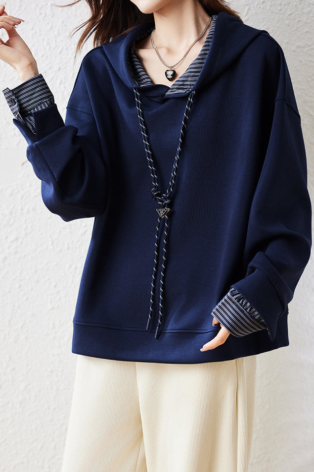 Hooded drawstring long-sleeved sweatshirt - liwisi