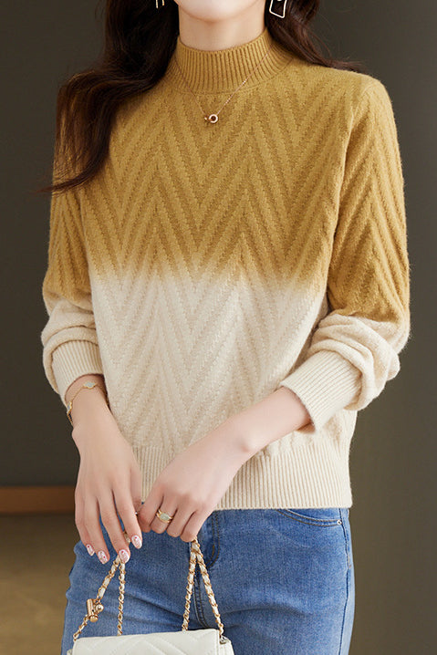 Half-high collar knitted base layer shirt with hidden pattern - liwisi