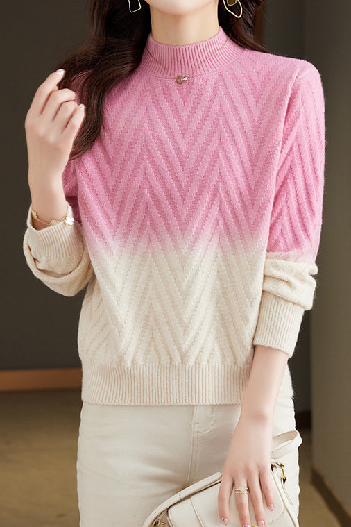 Half-high collar knitted base layer shirt with hidden pattern - liwisi