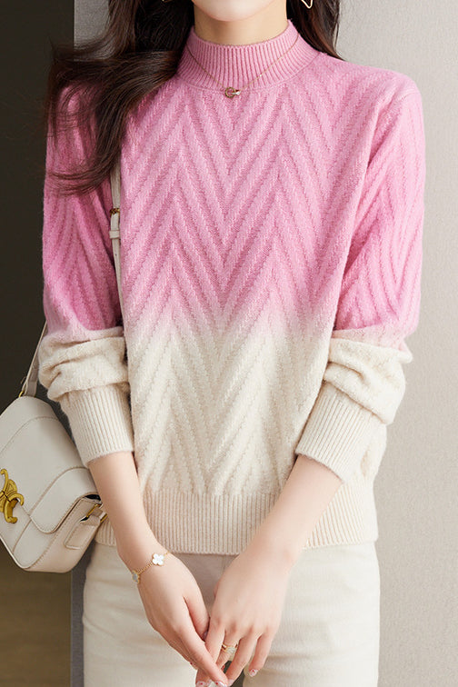 Half-high collar knitted base layer shirt with hidden pattern - liwisi