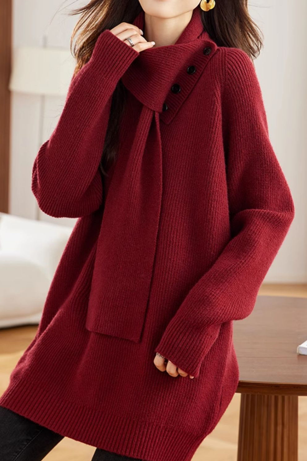 Loose scarf-neck sweater - liwisi