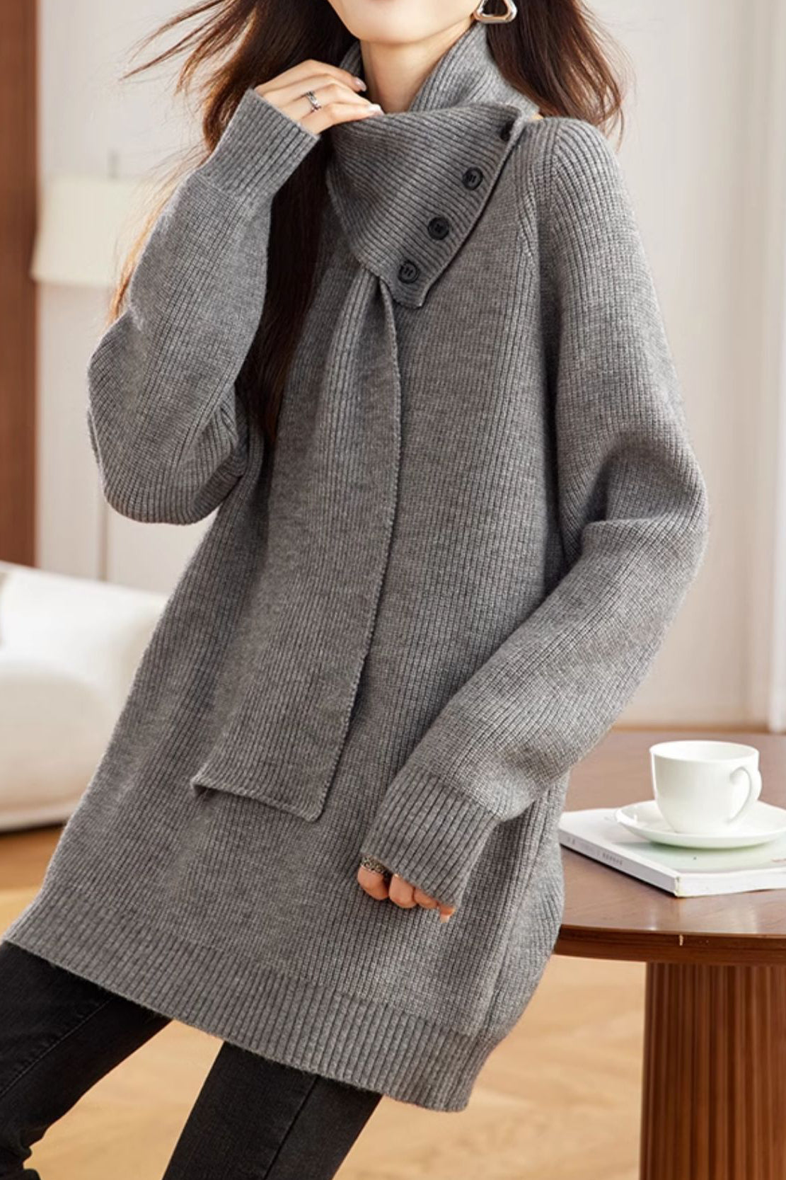 Loose scarf-neck sweater - liwisi