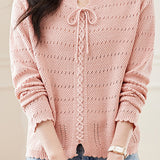 Hollowed-out round-neck knitted shirt - liwisi