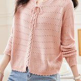 Hollowed-out round-neck knitted shirt - liwisi
