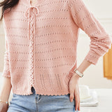 Hollowed-out round-neck knitted shirt - liwisi