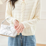 Hollowed-out round-neck knitted shirt - liwisi