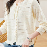 Hollowed-out round-neck knitted shirt - liwisi
