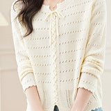 Hollowed-out round-neck knitted shirt - liwisi