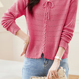 Hollowed-out round-neck knitted shirt - liwisi