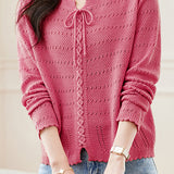 Hollowed-out round-neck knitted shirt - liwisi
