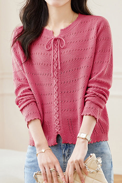 Hollowed-out round-neck knitted shirt - liwisi