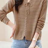 Hollowed-out round-neck knitted shirt - liwisi