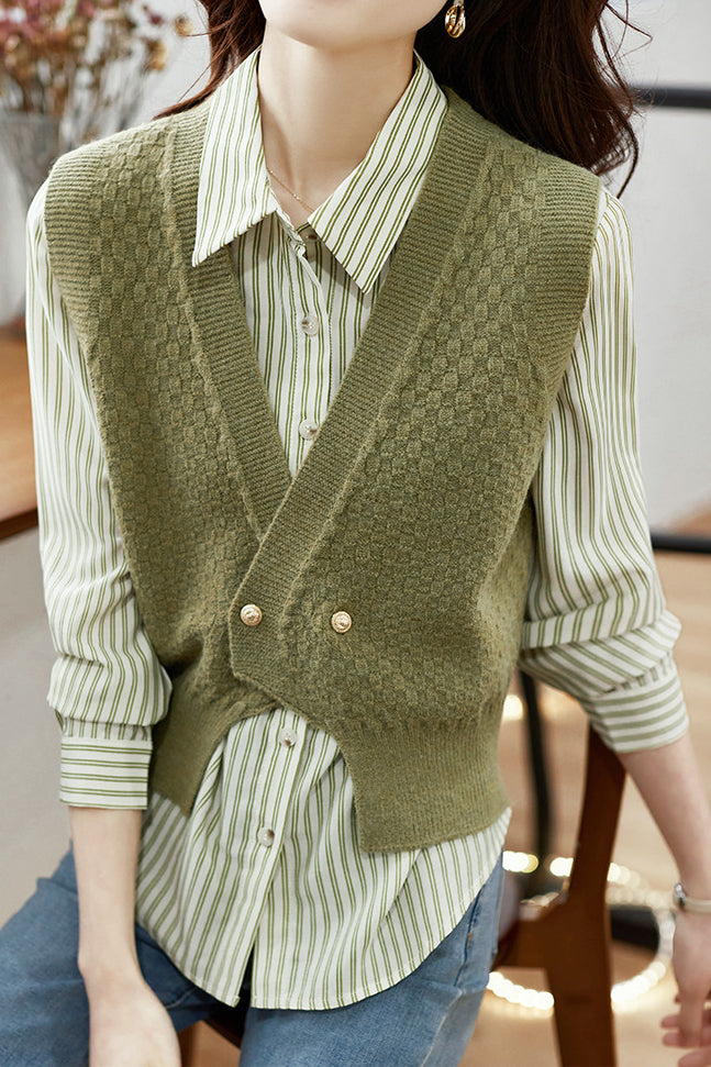 Elegant striped shirt and waistcoat two-piece set - liwisi