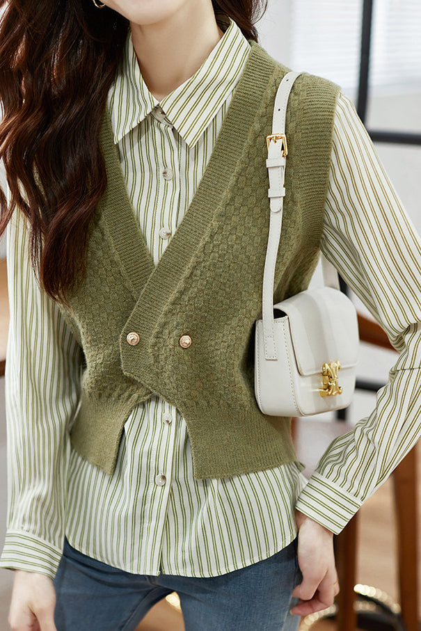 Elegant striped shirt and waistcoat two-piece set - liwisi