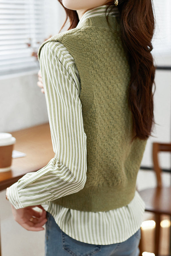 Elegant striped shirt and waistcoat two-piece set - liwisi