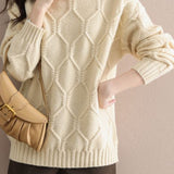 Half turtleneck loose knitted sweater - liwisi