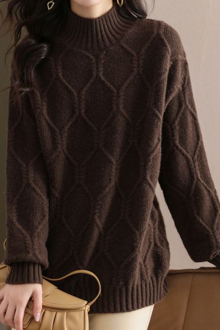 Half turtleneck loose knitted sweater - liwisi
