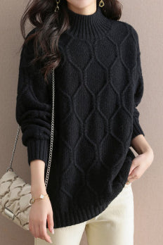 Half turtleneck loose knitted sweater - liwisi