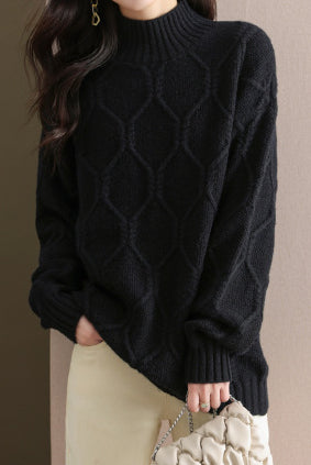 Half turtleneck loose knitted sweater - liwisi