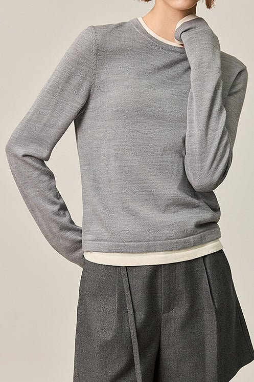 Fake two-piece round-neck knitted sweater - liwisi