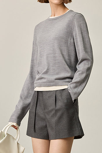 Fake two-piece round-neck knitted sweater - liwisi