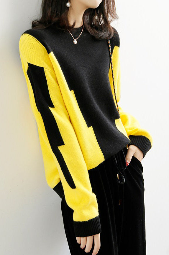 Fashion color-blocking knitted sweater - liwisi