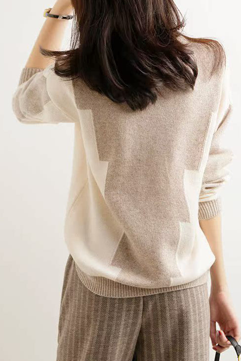 Fashion color-blocking knitted sweater - liwisi