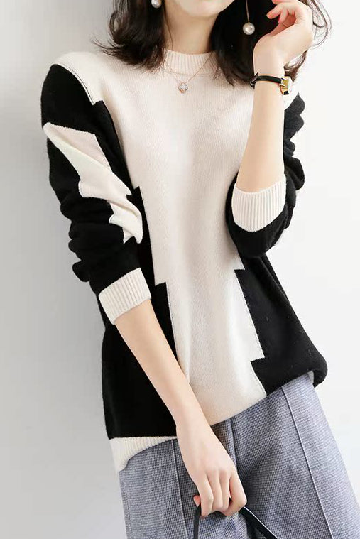 Fashion color-blocking knitted sweater - liwisi
