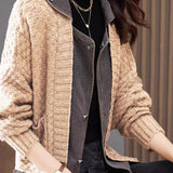 Spliced knitted cardigan coat - liwisi