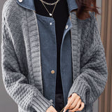 Spliced knitted cardigan coat - liwisi