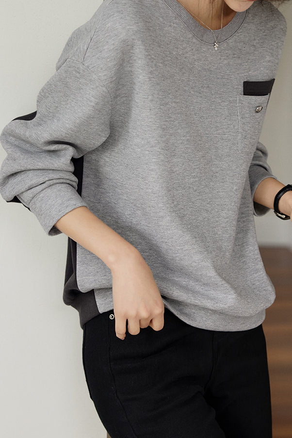 Casual color-blocked round-neck sweatshirt - liwisi
