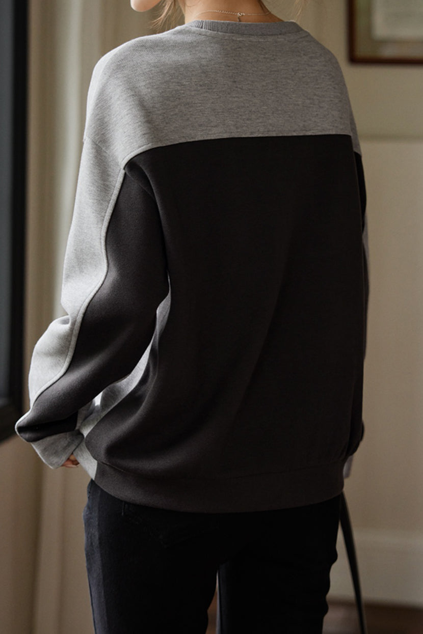 Casual color-blocked round-neck sweatshirt - liwisi