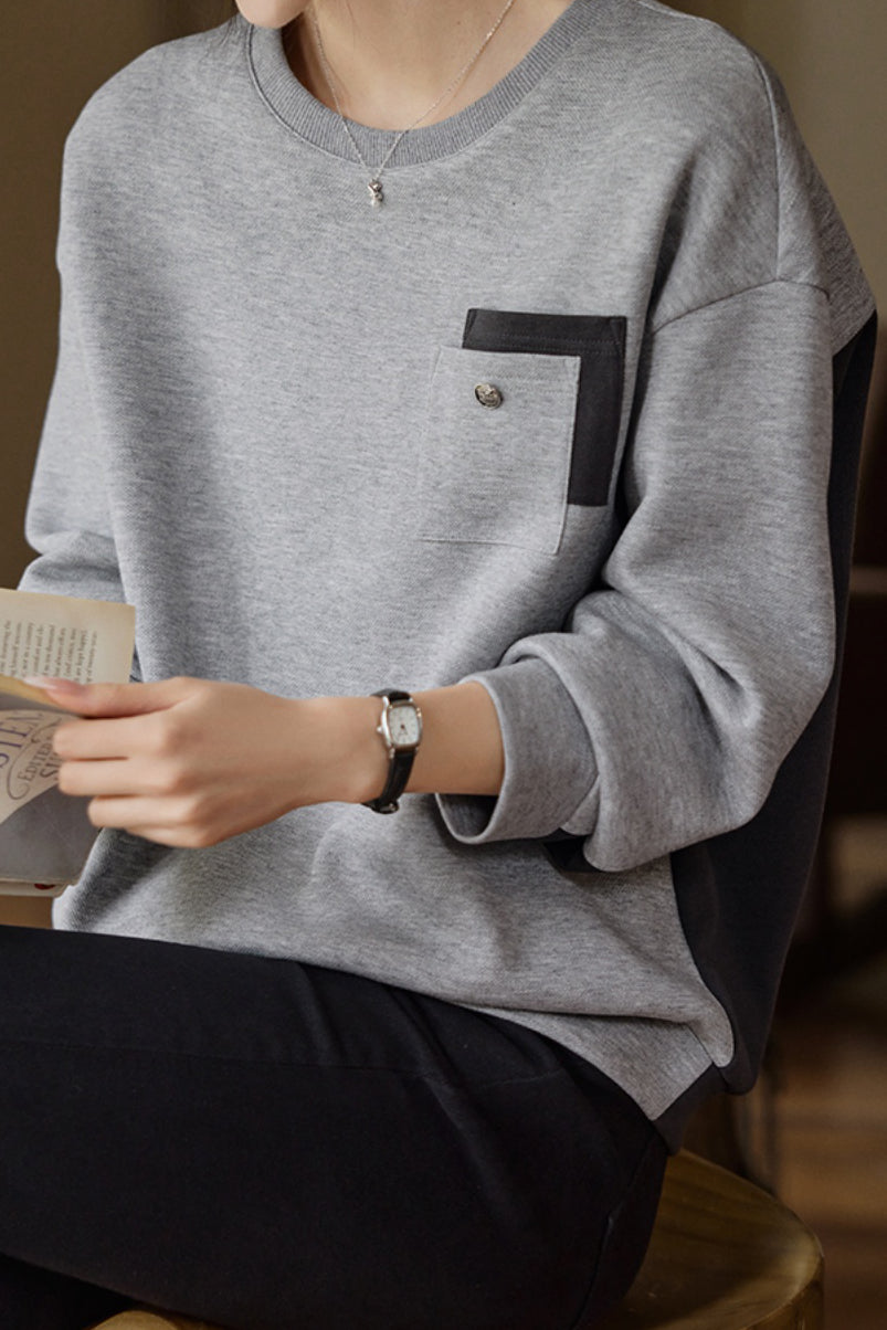 Casual color-blocked round-neck sweatshirt - liwisi