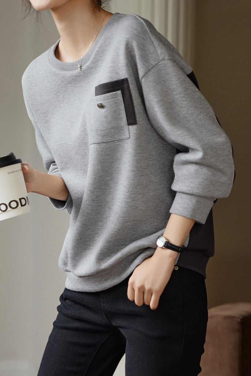 Casual color-blocked round-neck sweatshirt - liwisi